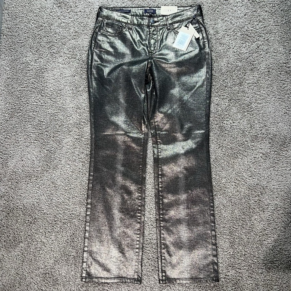 NYDJ Marilyn Straight Copper Coated Snake Jean Women'sโ 10 Metallic